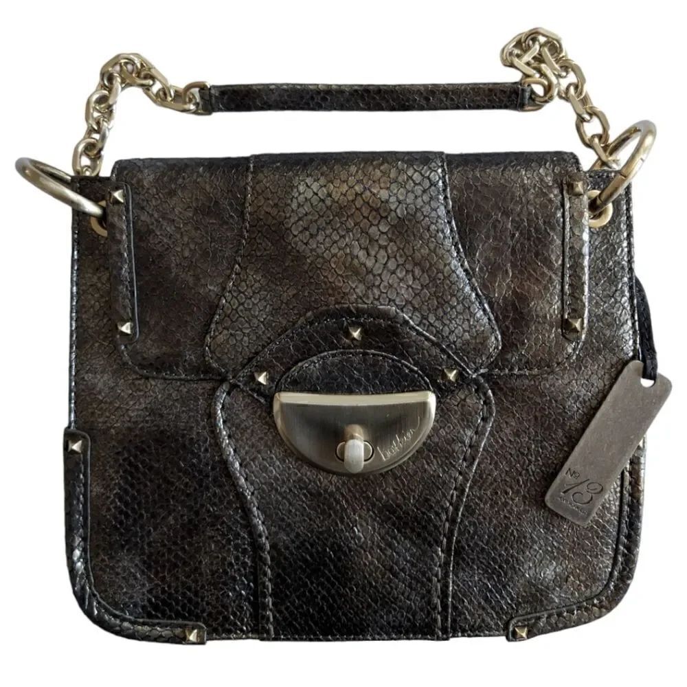 Botkier Real Snake Skin Metallic Gold Chain Handle Studded Shoulder Bag NEW